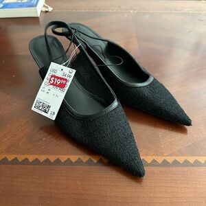 H&M Black Tweed Slingback Kitten Heels | Size US 10 / EUR 41 | NWT